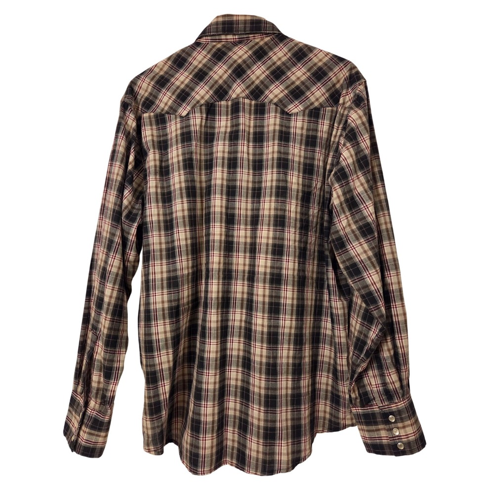 Wrangler Western Plaid Long Sleeve Snap Front Shirt Mens XL‎ Beige Black Red